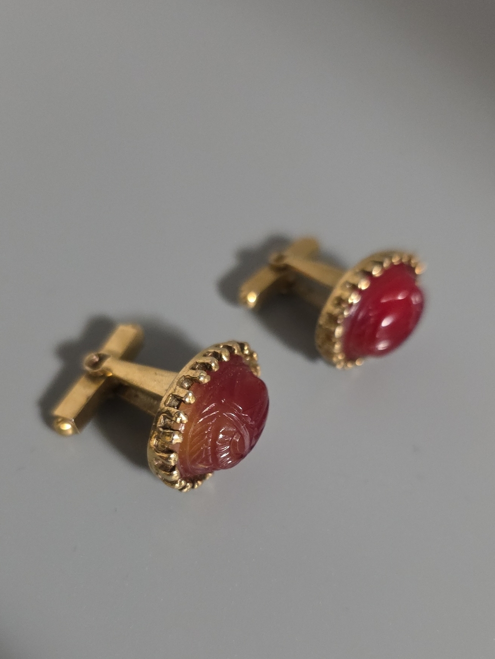 Vintage Gold-Tone Red Scarab Men's Cufflinks